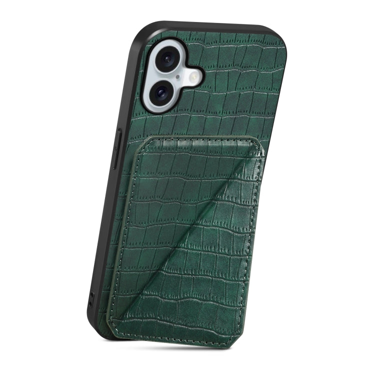 For iPhone 16 Plus Imitation Crocodile Leather Back Phone Case with Holder(Green) - free shipping - PMC TechLife - Order now!