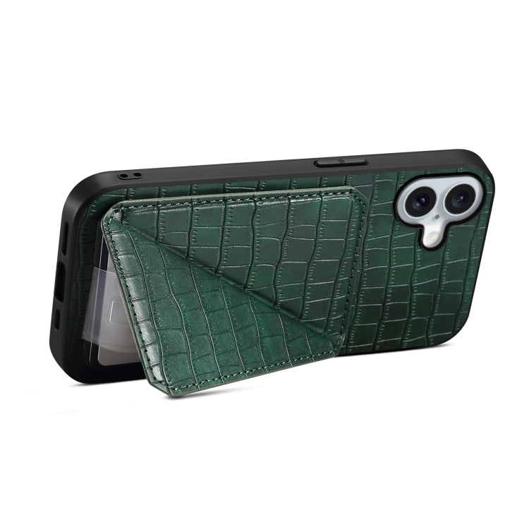 For iPhone 16 Plus Imitation Crocodile Leather Back Phone Case with Holder(Green) - free shipping - PMC TechLife - Order now!