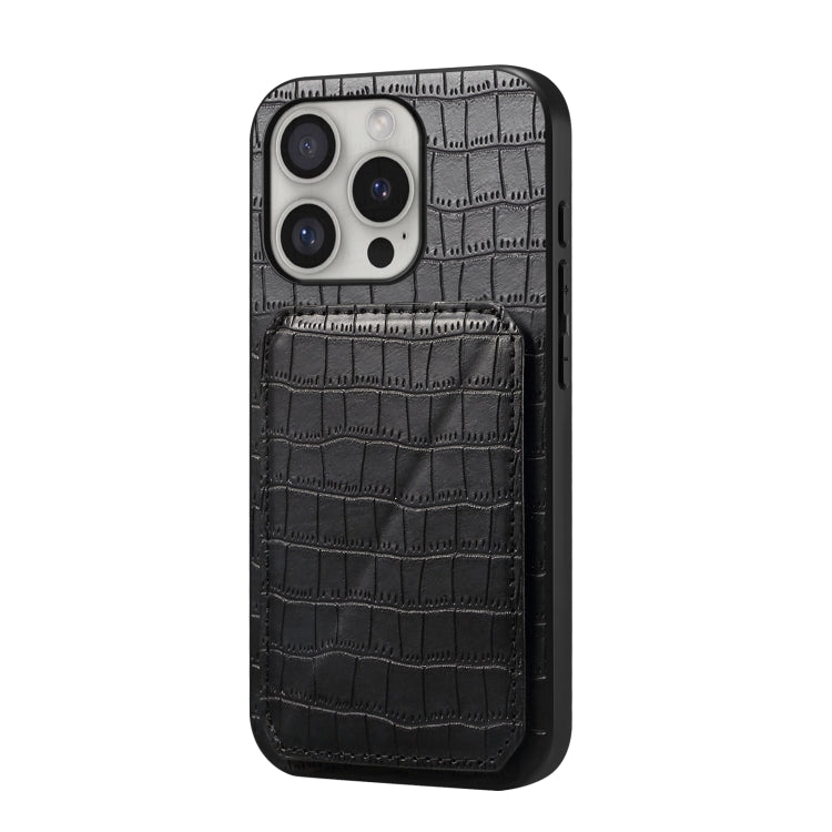 For iPhone 16 Pro Max Imitation Crocodile Leather Back Phone Case with Holder(Black) - iPhone 16 Pro Max Cases by PMC Jewellery | Online Shopping South Africa | PMC Jewellery | Buy Now Pay Later Mobicred