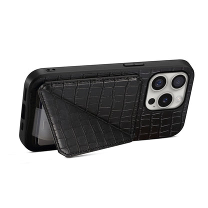 For iPhone 16 Pro Max Imitation Crocodile Leather Back Phone Case with Holder(Black) - iPhone 16 Pro Max Cases by PMC Jewellery | Online Shopping South Africa | PMC Jewellery | Buy Now Pay Later Mobicred