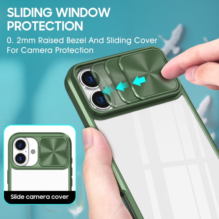 For iPhone 16 Sliding Camshield Acrylic Hybrid TPU Phone Case(Olive Green) - iPhone 16 Cases by PMC Jewellery | Online Shopping South Africa | PMC Jewellery | Buy Now Pay Later Mobicred