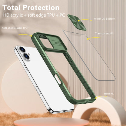 For iPhone 16 Sliding Camshield Acrylic Hybrid TPU Phone Case(Olive Green) - iPhone 16 Cases by PMC Jewellery | Online Shopping South Africa | PMC Jewellery | Buy Now Pay Later Mobicred