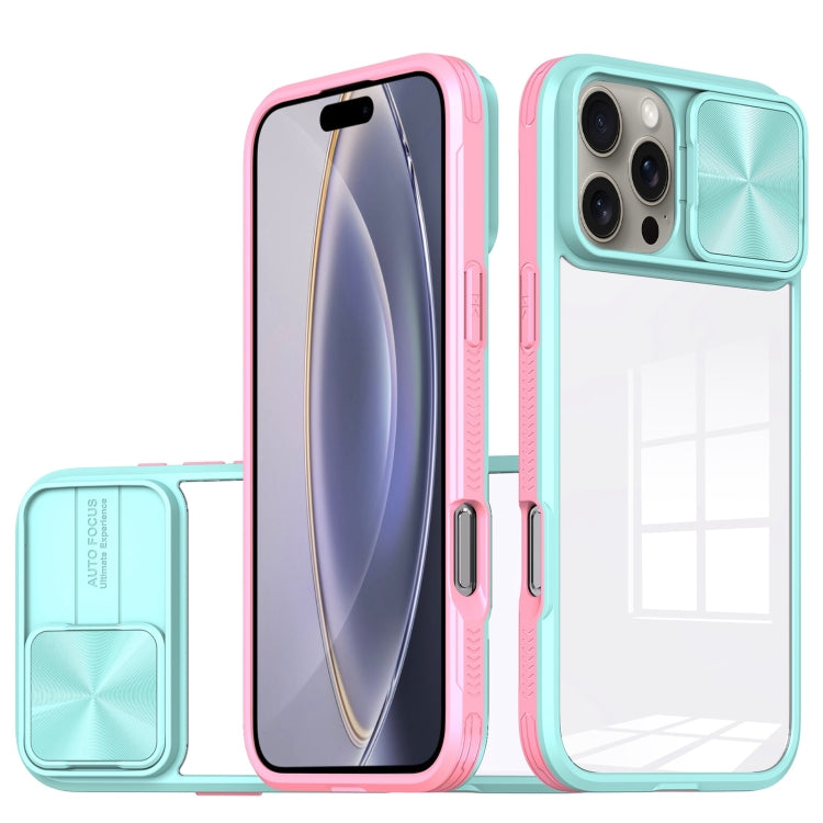 For iPhone 16 Pro Sliding Camshield Acrylic Hybrid TPU Phone Case(Blue Pink) - iPhone 16 Pro Cases by PMC Jewellery | Online Shopping South Africa | PMC Jewellery | Buy Now Pay Later Mobicred