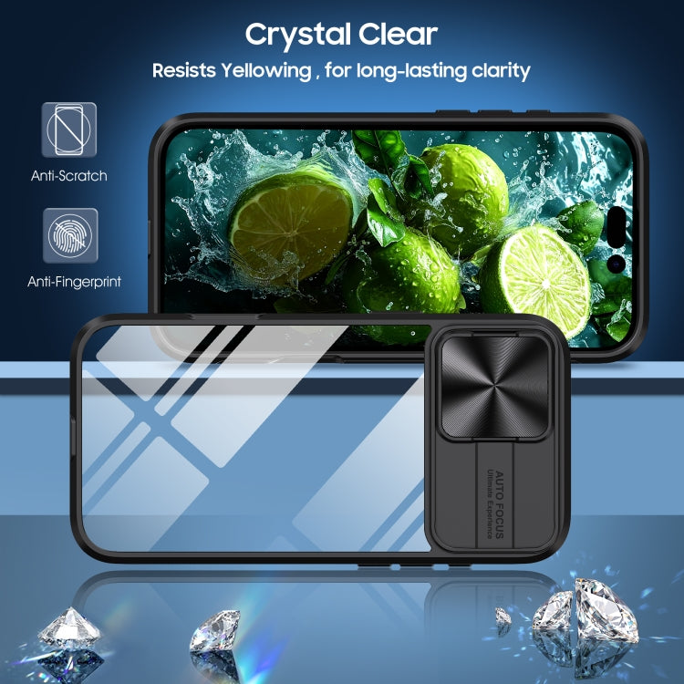 For iPhone 16 Plus Sliding Camshield Acrylic Hybrid TPU Phone Case(Black) - iPhone 16 Plus Cases by PMC TechLife | Online Shopping South Africa | PMC TechLife | Buy Now Pay Later Mobicred