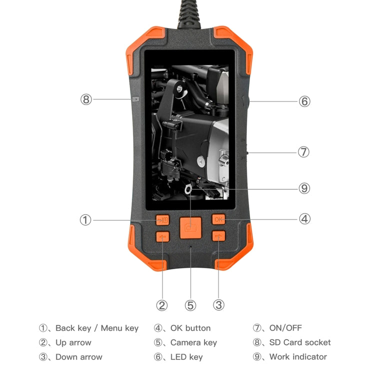 T20 4.3 inch IPS Screen 8mm Single Camera IP67 Waterproof Hard Cable Digital Endoscope, Length:2m(Black Orange) -  by PMC TechLife | Online Shopping South Africa | PMC TechLife | Buy Now Pay Later Mobicred