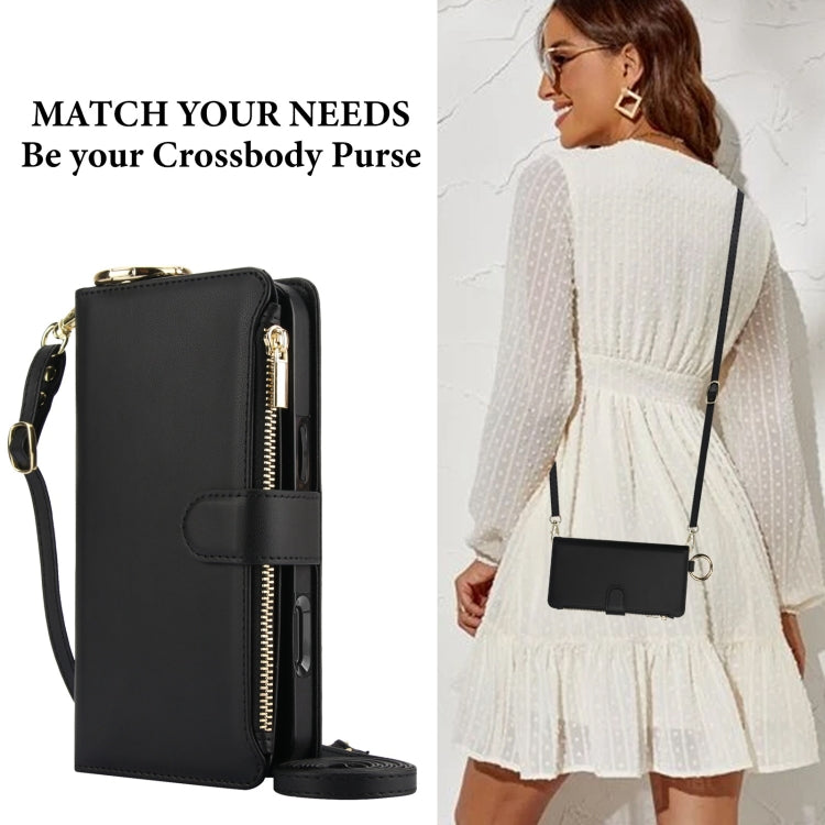 For iPhone 16 Plus Crossbody Ring Multifunctional Wallet Leather Phone Case(Black) - free shipping - PMC Jewellery - Order now!