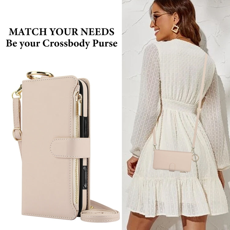 For iPhone 16 Crossbody Ring Multifunctional Wallet Leather Phone Case(White) - iPhone 16 Cases by PMC Jewellery | Online Shopping South Africa | PMC Jewellery | Buy Now Pay Later Mobicred