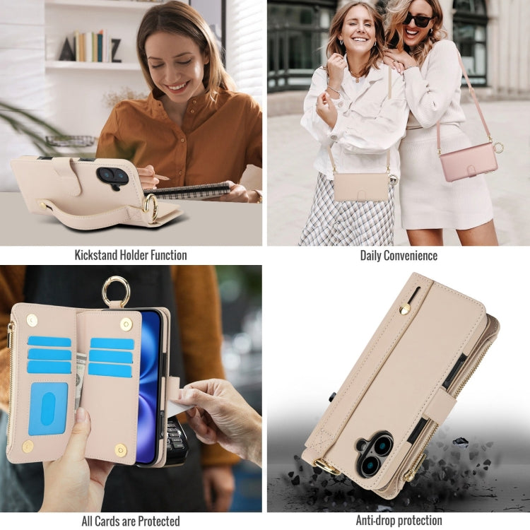 For iPhone 16 Crossbody Ring Multifunctional Wallet Leather Phone Case(White) - iPhone 16 Cases by PMC Jewellery | Online Shopping South Africa | PMC Jewellery | Buy Now Pay Later Mobicred