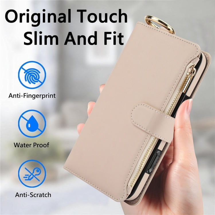 For iPhone 16 Crossbody Ring Multifunctional Wallet Leather Phone Case(White) - iPhone 16 Cases by PMC Jewellery | Online Shopping South Africa | PMC Jewellery | Buy Now Pay Later Mobicred