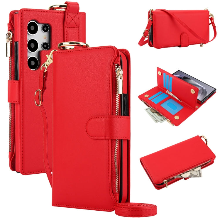 For Samsung Galaxy S24 Ultra 5G Crossbody Ring Multifunctional Wallet Leather Phone Case(Red) - Galaxy S24 Ultra 5G Cases by PMC Jewellery | Online Shopping South Africa | PMC Jewellery | Buy Now Pay Later Mobicred