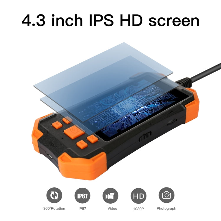 T20 4.3 inch IPS Screen 5.5mm Single Camera IP67 Waterproof Hard Cable Digital Endoscope, Length:1m(Black Orange) -  by PMC TechLife | Online Shopping South Africa | PMC TechLife | Buy Now Pay Later Mobicred