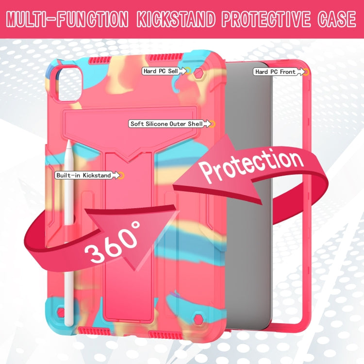 For iPad Pro 11 2024 T Holder Robot Silicone Hybrid PC Tablet Case(Camouflage Rose Red) - iPad Pro 11 2024 Cases by PMC TechLife | Online Shopping South Africa | PMC TechLife | Buy Now Pay Later Mobicred