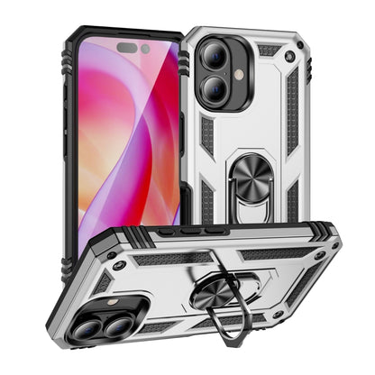 For iPhone 16 Shockproof TPU Hybrid PC Phone Case with Holder(Silver) - iPhone 16 Cases by PMC Jewellery | Online Shopping South Africa | PMC Jewellery | Buy Now Pay Later Mobicred