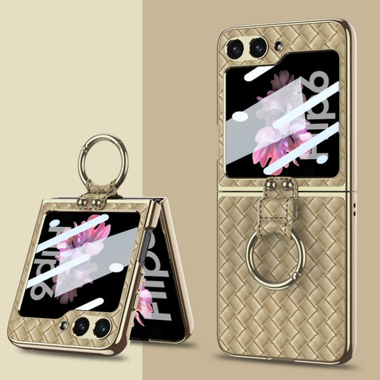 For Samsung Galaxy Z Flip6 GKK Integrated Plating Weave Texture Phone Case with Ring Holder(Champagne Gold) - Galaxy Z Flip6 5G Cases by GKK | Online Shopping South Africa | PMC Jewellery | Buy Now Pay Later Mobicred