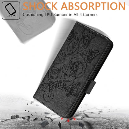 For iPhone SE 2024 Embossed Rose RFID Anti-theft Leather Phone Case(Black) - More iPhone Cases by PMC Jewellery | Online Shopping South Africa | PMC Jewellery | Buy Now Pay Later Mobicred
