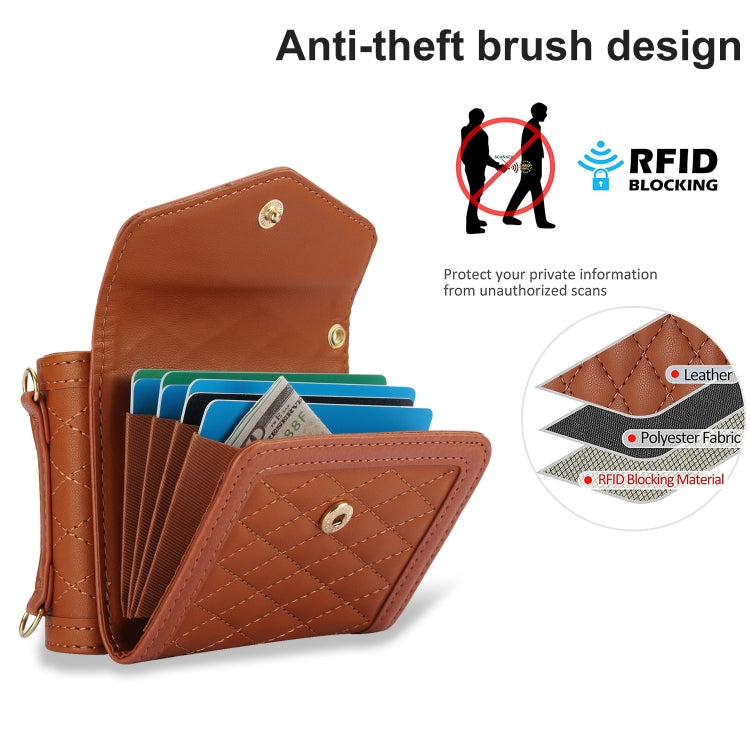 For Motorola Razr 40 Splicing Rhombic Texture Phone Case with Long & Short Lanyard(Brown) - Motorola Cases by PMC TechLife | Online Shopping South Africa | PMC TechLife | Buy Now Pay Later Mobicred