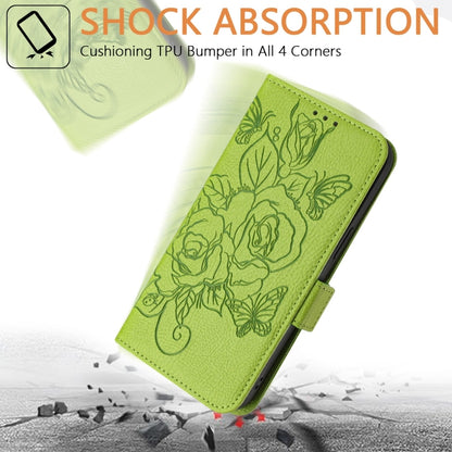 For Samsung Galaxy S25 5G Embossed Rose RFID Anti-theft Leather Phone Case(Green) - Galaxy S25 5G Cases by PMC Jewellery | Online Shopping South Africa | PMC Jewellery | Buy Now Pay Later Mobicred