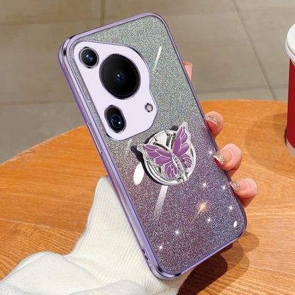 For Huawei Pura 70 Ultra Plated Gradient Glitter Butterfly Holder TPU Phone Case(Purple) - Huawei Cases by PMC Jewellery | Online Shopping South Africa | PMC Jewellery | Buy Now Pay Later Mobicred