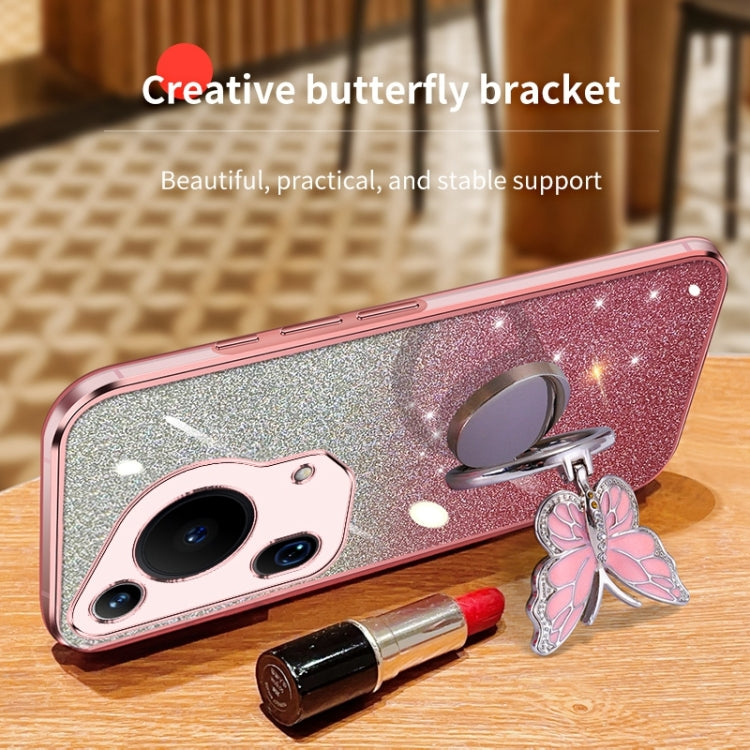 For Huawei Pura 70 Ultra Plated Gradient Glitter Butterfly Holder TPU Phone Case(Black) - Huawei Cases by PMC Jewellery | Online Shopping South Africa | PMC Jewellery | Buy Now Pay Later Mobicred