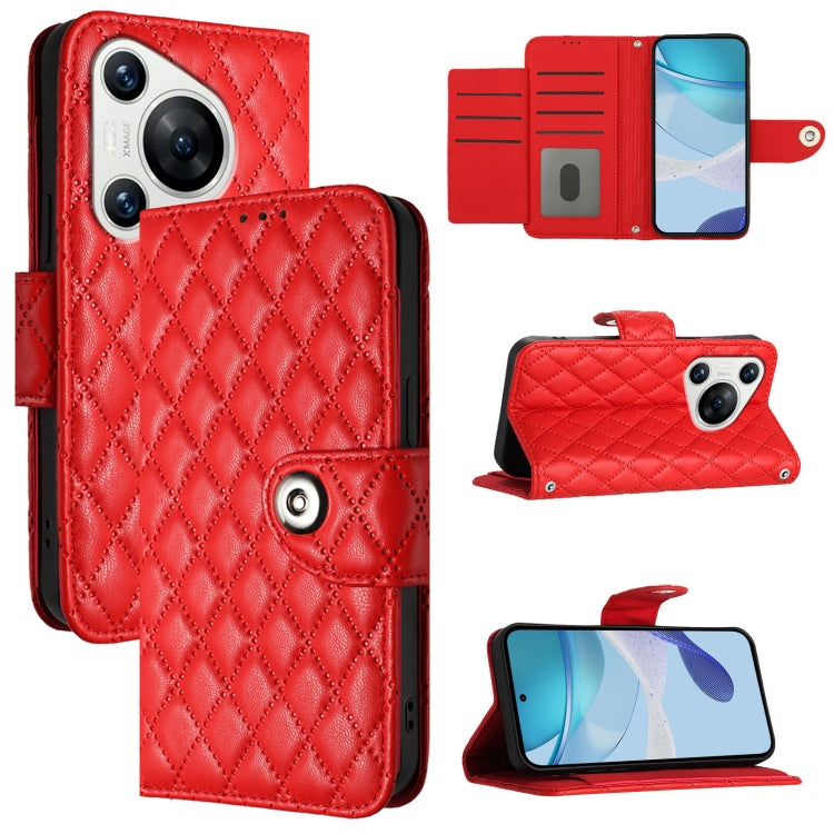 For Huawei Pura 70 Rhombic Texture Flip Leather Phone Case with Lanyard(Red) - Huawei Cases by PMC Jewellery | Online Shopping South Africa | PMC Jewellery | Buy Now Pay Later Mobicred