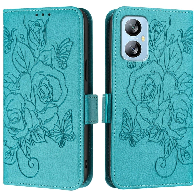 For Blackview A52 Embossed Rose RFID Anti-theft Leather Phone Case(Light Blue) - More Brand by PMC Jewellery | Online Shopping South Africa | PMC Jewellery | Buy Now Pay Later Mobicred