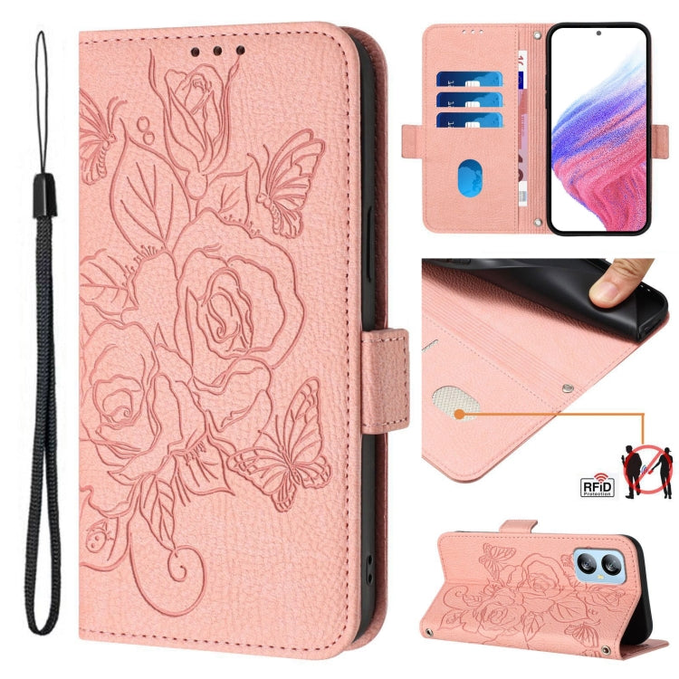 For Blackview A52 Embossed Rose RFID Anti-theft Leather Phone Case(Pink) - More Brand by PMC TechLife | Online Shopping South Africa | PMC TechLife | Buy Now Pay Later Mobicred