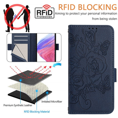 For Blackview A52 Embossed Rose RFID Anti-theft Leather Phone Case(Dark Blue) - More Brand by PMC Jewellery | Online Shopping South Africa | PMC Jewellery | Buy Now Pay Later Mobicred