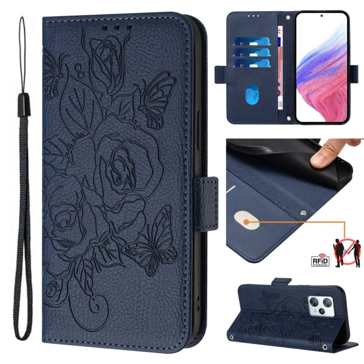 For Blackview A53 Embossed Rose RFID Anti-theft Leather Phone Case(Dark Blue) - More Brand by PMC TechLife | Online Shopping South Africa | PMC TechLife | Buy Now Pay Later Mobicred