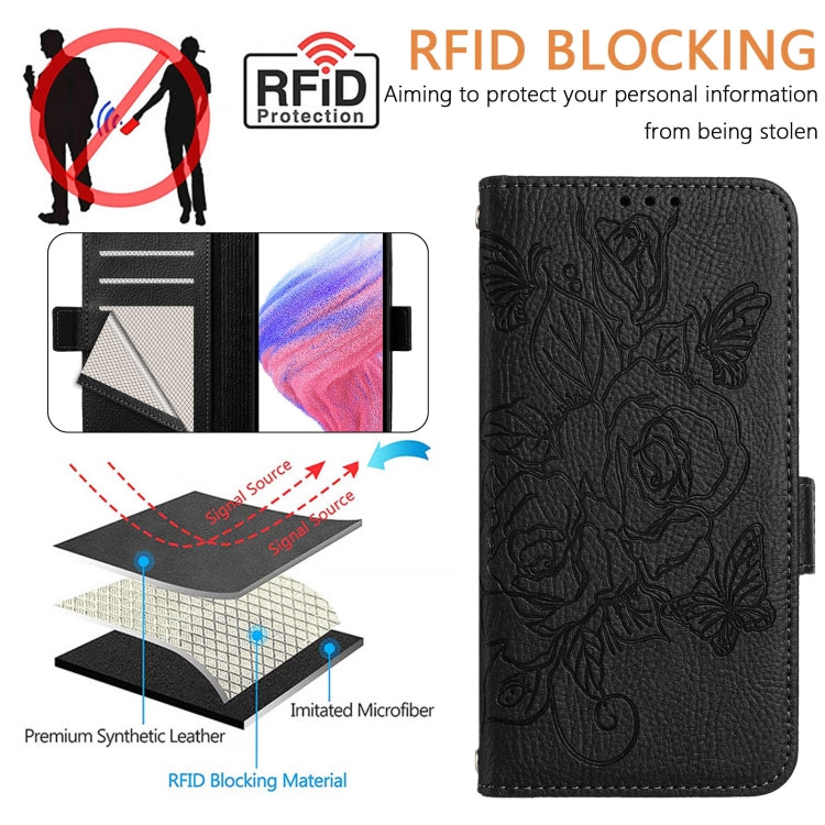 For Blackview Color 8 / Oscal Modern 8 Embossed Rose RFID Anti-theft Leather Phone Case(Black) - More Brand by PMC Jewellery | Online Shopping South Africa | PMC Jewellery | Buy Now Pay Later Mobicred