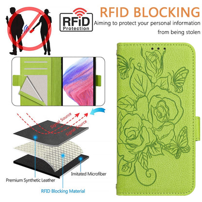 For Blackview WAVE 6C Embossed Rose RFID Anti-theft Leather Phone Case(Green) - More Brand by PMC Jewellery | Online Shopping South Africa | PMC Jewellery | Buy Now Pay Later Mobicred