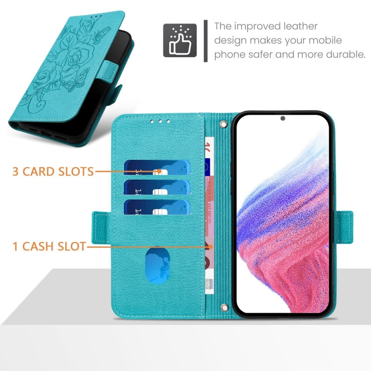 For Ulefone Note 14 Embossed Rose RFID Anti-theft Leather Phone Case(Light Blue) - Ulefone Cases by PMC Jewellery | Online Shopping South Africa | PMC Jewellery | Buy Now Pay Later Mobicred