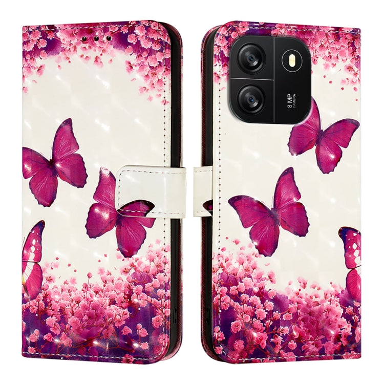 For Blackview Wave 6C 3D Painting Horizontal Flip Leather Phone Case(Rose Butterfly) - More Brand by PMC TechLife | Online Shopping South Africa | PMC TechLife | Buy Now Pay Later Mobicred