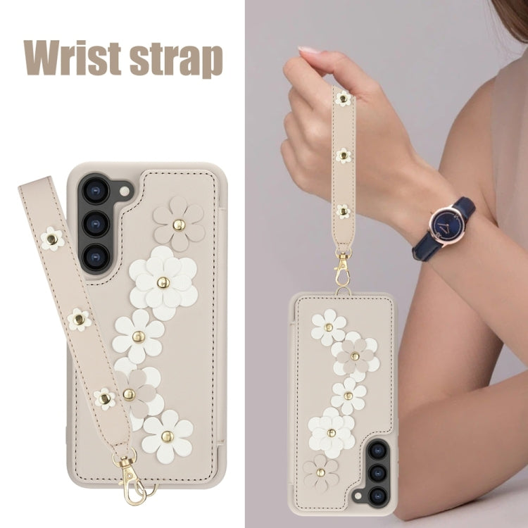 For Samsung Galaxy S25+ 5G Crossbody Flower Pattern Leather Phone Case(White) - Galaxy S23+ 5G Cases by PMC Jewellery | Online Shopping South Africa | PMC Jewellery | Buy Now Pay Later Mobicred