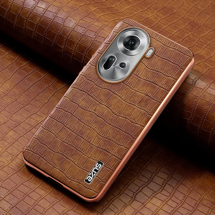 For OPPO Reno11 Global AZNS Electroplated Frame Crocodile Texture Full Coverage Phone Case(Brown) - Reno11 Cases by AZNS | Online Shopping South Africa | PMC Jewellery | Buy Now Pay Later Mobicred