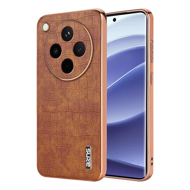 For OPPO Find X8 AZNS Electroplated Frame Crocodile Texture Full Coverage Phone Case(Brown) - free shipping - PMC Jewellery - Order now!
