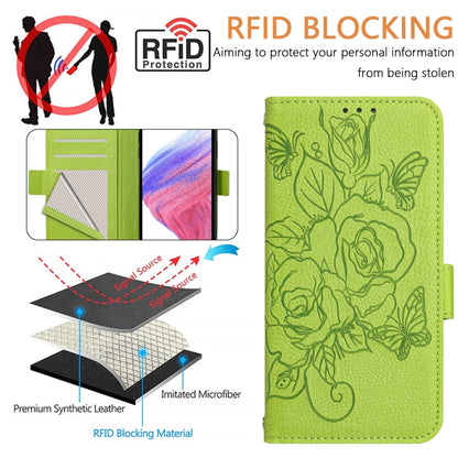 For Huawei Pura 70 Pro Embossed Rose RFID Anti-theft Leather Phone Case(Green) - Huawei Cases by PMC Jewellery | Online Shopping South Africa | PMC Jewellery | Buy Now Pay Later Mobicred