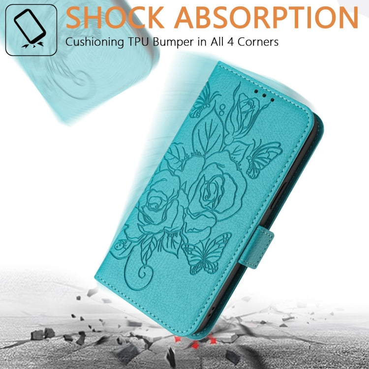 For Honor Magic6 Pro 5G Embossed Rose RFID Anti-theft Leather Phone Case(Light Blue) - Honor Cases by PMC Jewellery | Online Shopping South Africa | PMC Jewellery | Buy Now Pay Later Mobicred