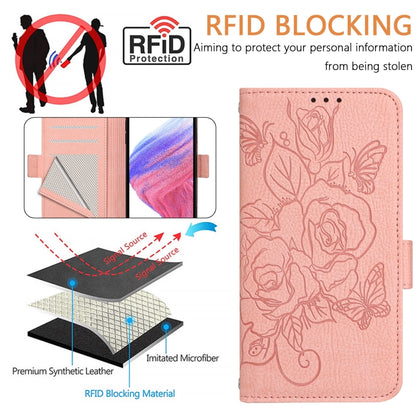 For Honor Magic6 Pro 5G Embossed Rose RFID Anti-theft Leather Phone Case(Pink) - Honor Cases by PMC Jewellery | Online Shopping South Africa | PMC Jewellery | Buy Now Pay Later Mobicred