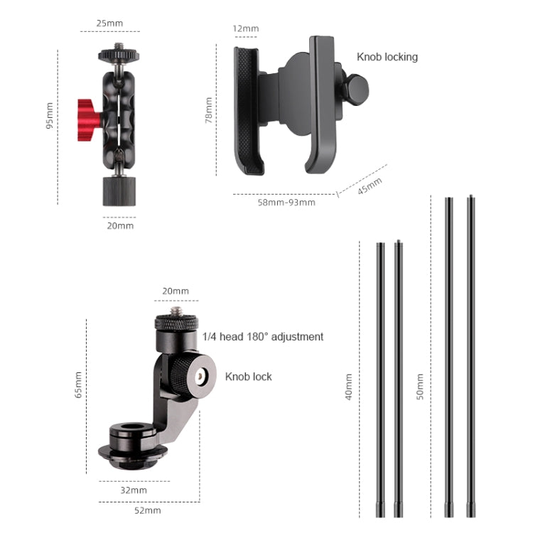 Bicycle Handlebar Holder Pea Clip Phone Clamp 50cm Rod Set - Bicycle Handlebar Mount by PMC TechLife | Online Shopping South Africa | PMC TechLife | Buy Now Pay Later Mobicred