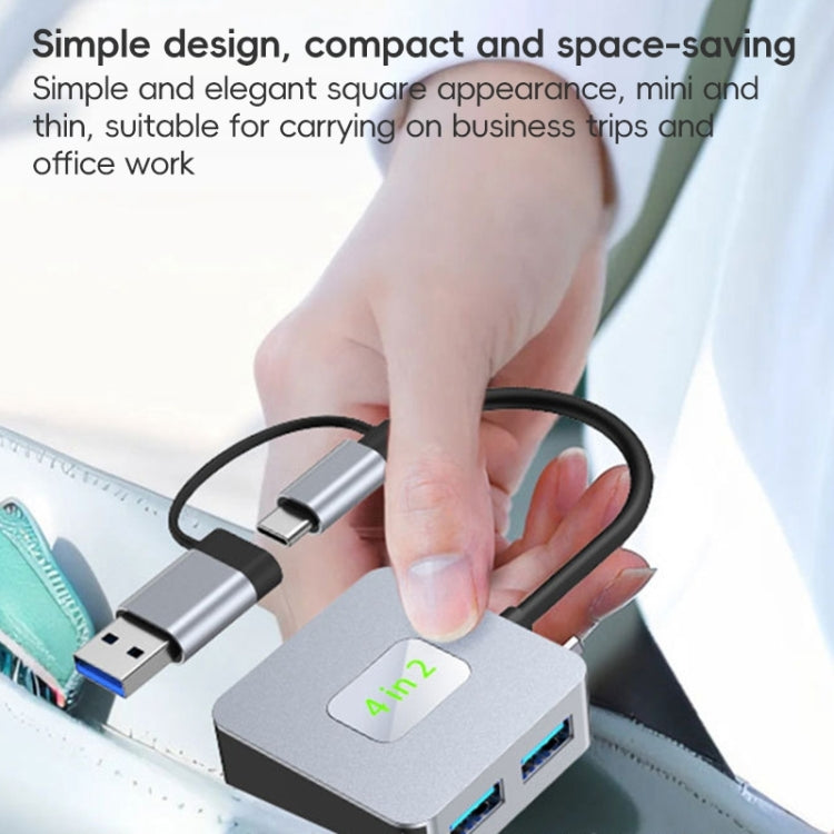 BYL-2320 4 in 2 USB + USB-C / Type-C to USB 3.2 4 Port HUB Adapter(Grey) - USB 3.0 HUB by PMC Jewellery | Online Shopping South Africa | PMC Jewellery | Buy Now Pay Later Mobicred
