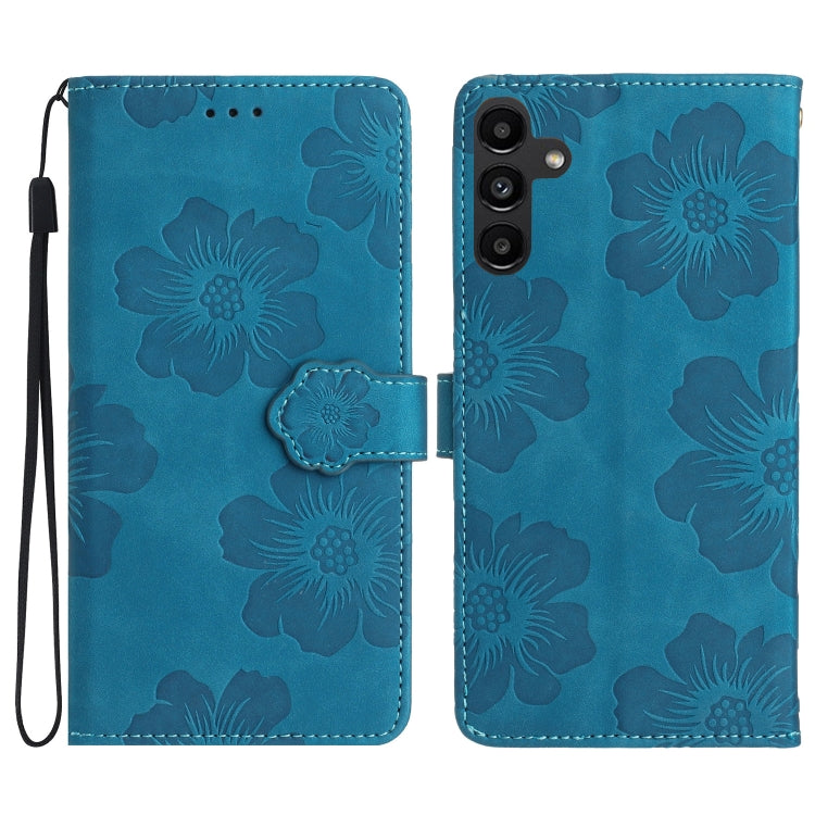 For Samsung Galaxy S25 5G Flower Embossing Pattern Leather Phone Case(Blue) - Galaxy S25 5G Cases by PMC Jewellery | Online Shopping South Africa | PMC Jewellery | Buy Now Pay Later Mobicred