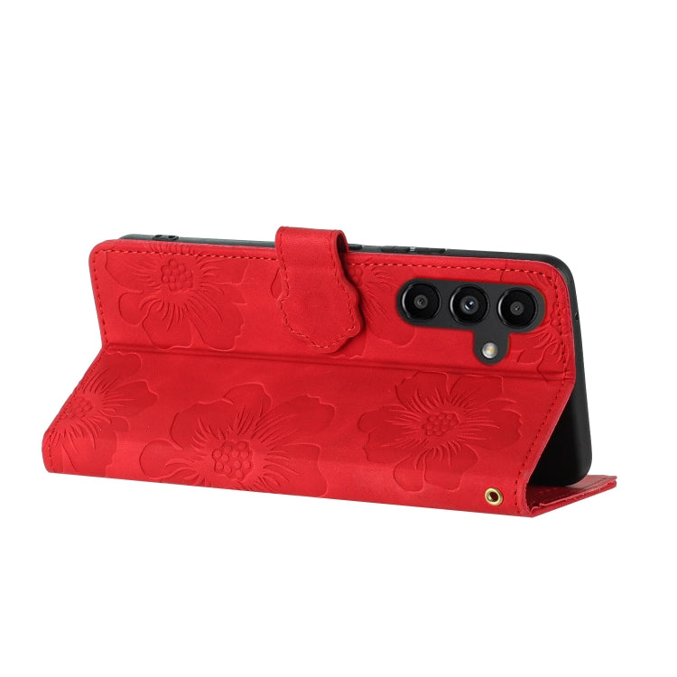 For Samsung Galaxy S25 5G Flower Embossing Pattern Leather Phone Case(Red) - Galaxy S25 5G Cases by PMC Jewellery | Online Shopping South Africa | PMC Jewellery | Buy Now Pay Later Mobicred