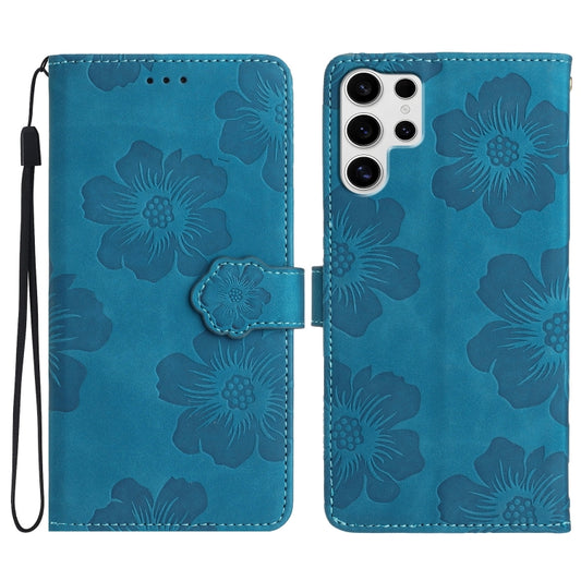 For Samsung Galaxy S25 Ultra 5G Flower Embossing Pattern Leather Phone Case(Blue) - Galaxy S25 Ultra 5G Cases by PMC Jewellery | Online Shopping South Africa | PMC Jewellery | Buy Now Pay Later Mobicred