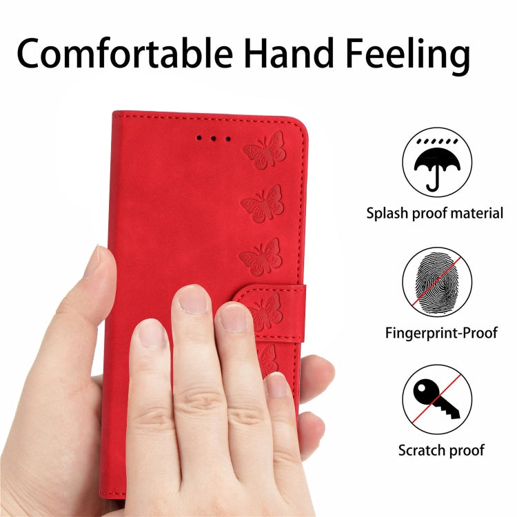 For Samsung Galaxy S25 5G Seven Butterflies Embossed Leather Phone Case(Red) - Galaxy S25 5G Cases by PMC Jewellery | Online Shopping South Africa | PMC Jewellery | Buy Now Pay Later Mobicred