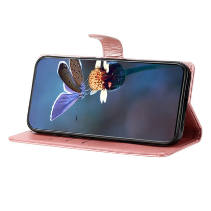 For Samsung Galaxy S25+ 5G Cherry Blossom Butterfly Skin Feel Embossed PU Phone Case(Rose Gold) - Galaxy S25+ 5G Cases by PMC Jewellery | Online Shopping South Africa | PMC Jewellery | Buy Now Pay Later Mobicred