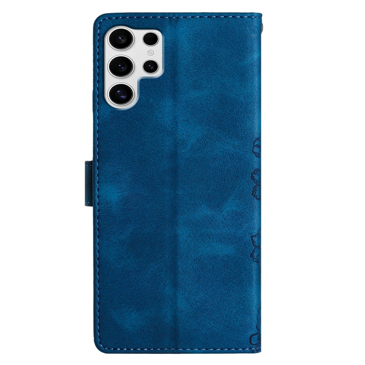 For Samsung Galaxy S25 Ultra 5G Cherry Blossom Butterfly Skin Feel Embossed PU Phone Case(Blue) - Galaxy S25 Ultra 5G Cases by PMC Jewellery | Online Shopping South Africa | PMC Jewellery | Buy Now Pay Later Mobicred