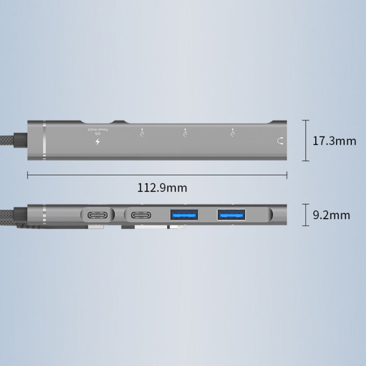 5 in 2 Multi-function HUB Adapter, Interface:USB-C / Type-C + 8 Pin(Silver) - free shipping - PMC Jewellery - Order now!
