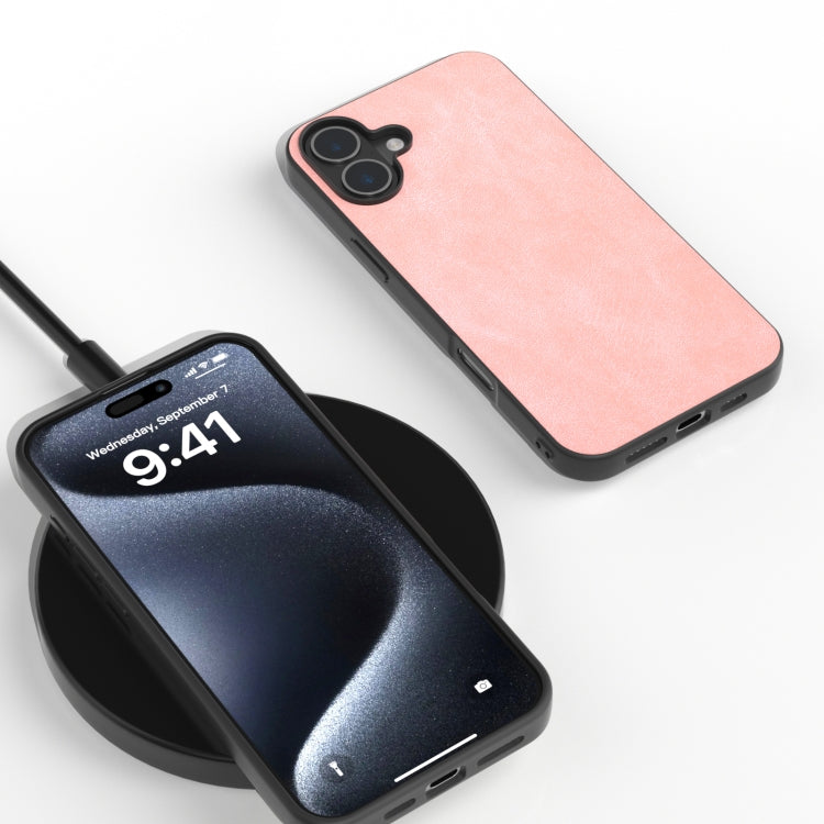 For iPhone 16 Black Frame PU Leather Full Coverage Phone Case(Pink) - iPhone 16 Cases by PMC TechLife | Online Shopping South Africa | PMC TechLife | Buy Now Pay Later Mobicred