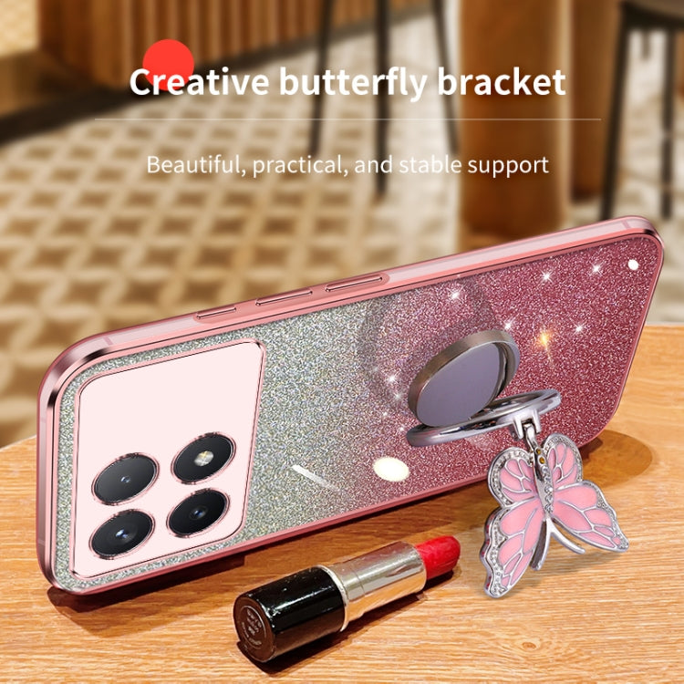 For Redmi K70 / K70 Pro Plated Gradient Glitter Butterfly Holder TPU Phone Case(Sierra Blue) - free shipping - PMC Jewellery - Order now!