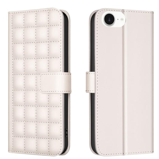 For iPhone 16e Square Texture Leather Phone Case(Beige) - iPhone 16e Cases by PMC Jewellery | Online Shopping South Africa | PMC Jewellery | Buy Now Pay Later Mobicred